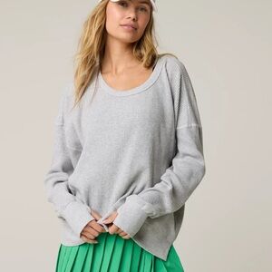 aerie | WOW! Oversized Waffle Long Sleeve T-Shirt in Black